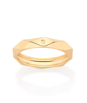 GOLD GEOMETRIC WEDDING BAND WITH ZIRCONIA