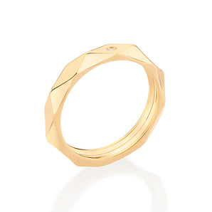 GOLD GEOMETRIC WEDDING BAND WITH ZIRCONIA