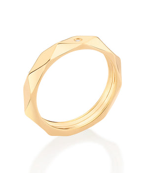 GOLD GEOMETRIC WEDDING BAND WITH ZIRCONIA