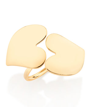 GOLD DOUBLE HEART ADJUSTABLE RING