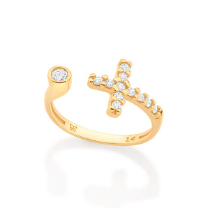 GOLD ADJUSTABLE CROSS RING