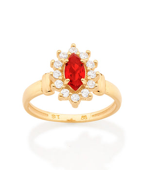 GOLD MODERN FLOWER SOLITAIRE RING IN RED