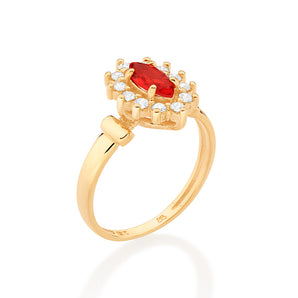 GOLD MODERN FLOWER SOLITAIRE RING IN RED