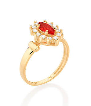 GOLD MODERN FLOWER SOLITAIRE RING IN RED