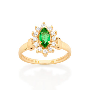 GOLD MODERN FLOWER SOLITAIRE RING IN GREEN