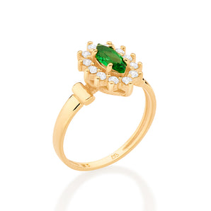 GOLD MODERN FLOWER SOLITAIRE RING IN GREEN