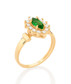 GOLD MODERN FLOWER SOLITAIRE RING IN GREEN