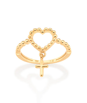 GOLD HEART ROSARY RING