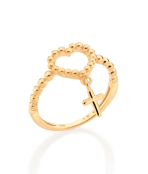 GOLD HEART ROSARY RING