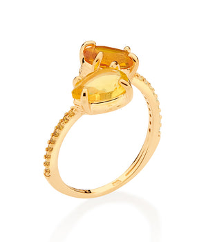 GOLD FEATHER ADJUSTABLE RING IN YELLOW