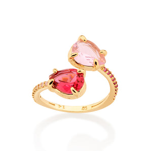 GOLD FEATHER ADJUSTABLE RING IN PINK