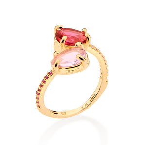 GOLD FEATHER ADJUSTABLE RING IN PINK