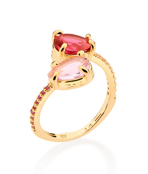 GOLD FEATHER ADJUSTABLE RING IN PINK