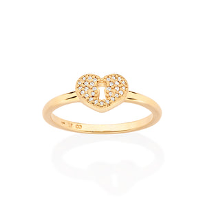 GOLD HEART LOCK SKINNY RING