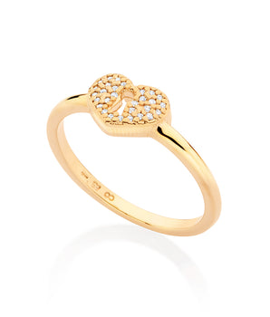 GOLD HEART LOCK SKINNY RING