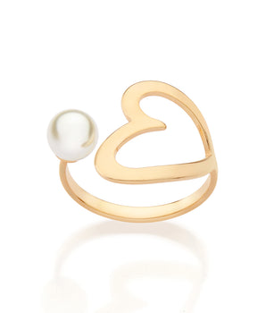 GOLD PEARLED HEART RING
