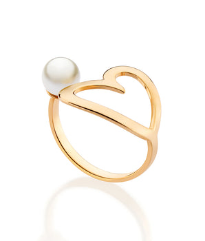 GOLD PEARLED HEART RING