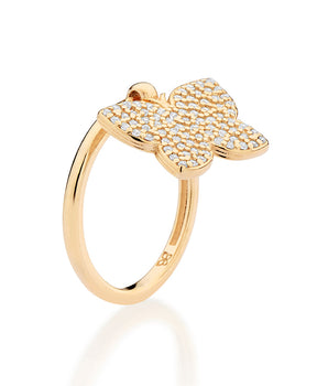GOLD FULLY STUDDED HANGING BUTTERFLY RING