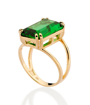 GOLD GREEN RECTANGULAR SOLITAIRE RING