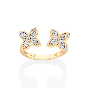 GOLD DOUBLE BUTTERFLY ADJUSTABLE RING