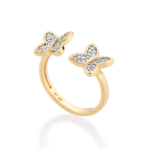 GOLD DOUBLE BUTTERFLY ADJUSTABLE RING