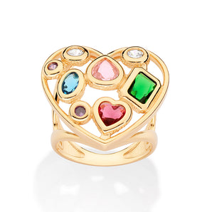 GOLD PATCHED HEART MAXI RING