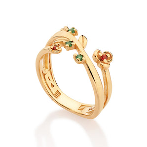 GOLD FLOWER AND LEAVES RING