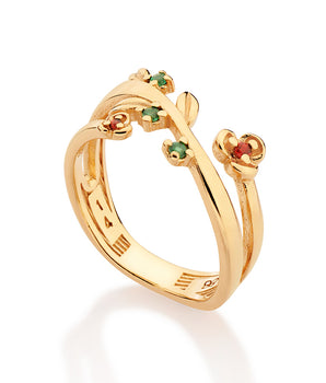GOLD FLOWER AND LEAVES RING