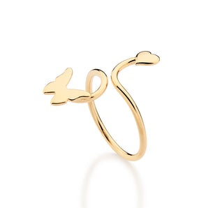 GOLD HEART AND BUTTERFLY ORIGIN ADJUSTABLE RING