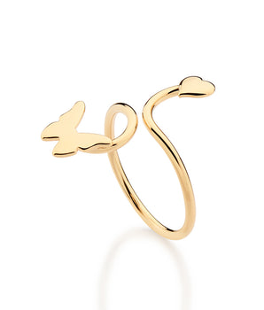 GOLD HEART AND BUTTERFLY ORIGIN ADJUSTABLE RING