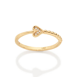 GOLD LOVE STORY BEADED HEART SKINNY RING