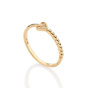 GOLD LOVE STORY BEADED HEART SKINNY RING