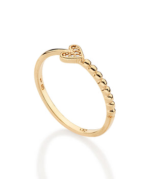 GOLD LOVE STORY BEADED HEART SKINNY RING