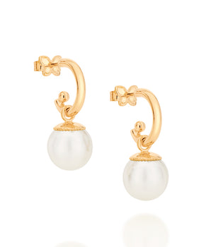 GOLD PLATED HALF HOOP EARRINGS WITH SYNTHETIC PEARLS