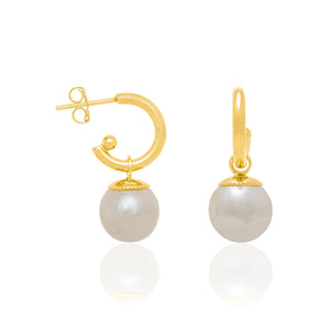 GOLD PLATED HALF HOOP EARRINGS WITH SYNTHETIC PEARLS