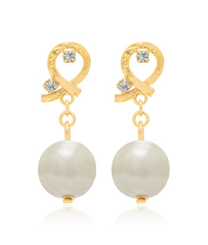 GOLD EARRING WITH PEARL AND CRYSTAL