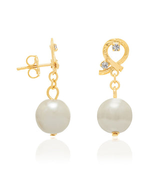 GOLD EARRING WITH PEARL AND CRYSTAL