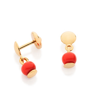 GOLD KID'S RED BEAD STUD EARRINGS