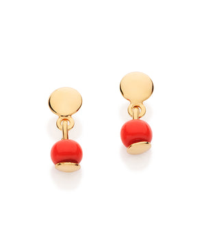 GOLD KID'S RED BEAD STUD EARRINGS