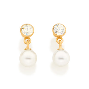 GOLD KID'S EARRING WITH PEARL AND CRYSTAL
