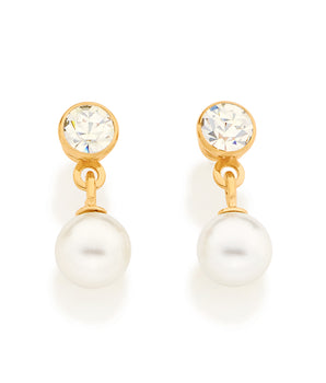 GOLD KID'S EARRING WITH PEARL AND CRYSTAL