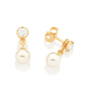 GOLD KID'S EARRING WITH PEARL AND CRYSTAL