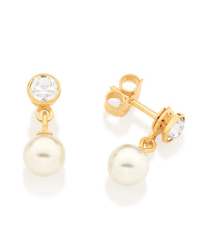 GOLD KID'S EARRING WITH PEARL AND CRYSTAL
