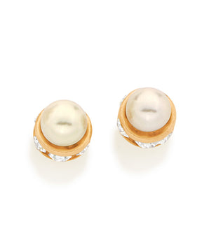 GOLD EARRING WITH PEARL AND CRYSTAL