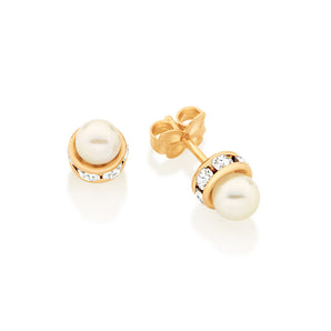 GOLD EARRING WITH PEARL AND CRYSTAL