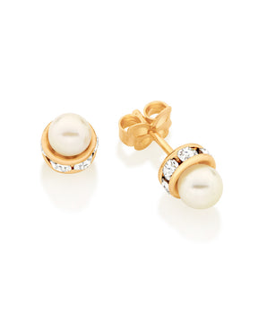 GOLD EARRING WITH PEARL AND CRYSTAL