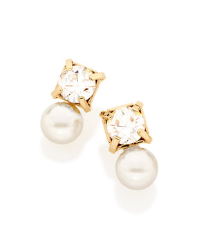 GOLD PLATED EARRING WITH PEARL AND CRYSTAL