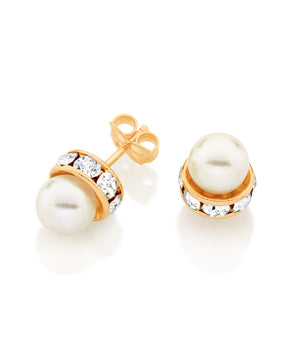 GOLD EARRING WITH PEARL AND CRYSTAL