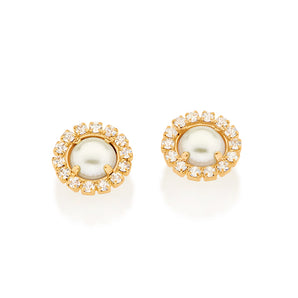 GOLD EARRING WITH PEARL AND CRYSTAL