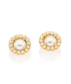 GOLD EARRING WITH PEARL AND CRYSTAL
